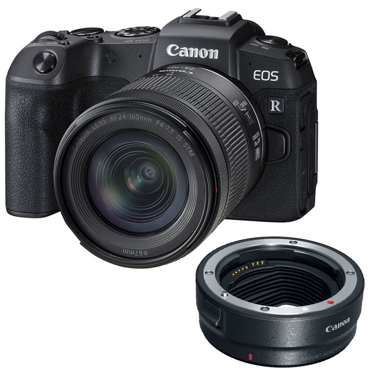 Canon EOS RP Mirrorless Digital Camera with RF 24-105mm f/4-7.1 IS STM Lens + EF-EOS R mount adapter - 2 Year Warranty - Next Day Delivery