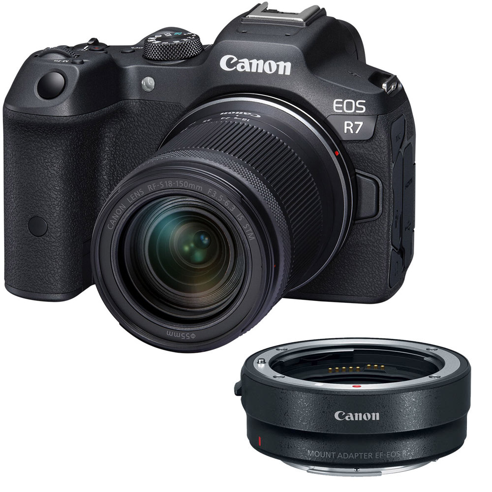 Canon EOS R7 Mirrorless Digital Camera with RF-S 18-150mm STM Lens + EF-EOS R mount adapter - 2 Year Warranty - Next Day Delivery